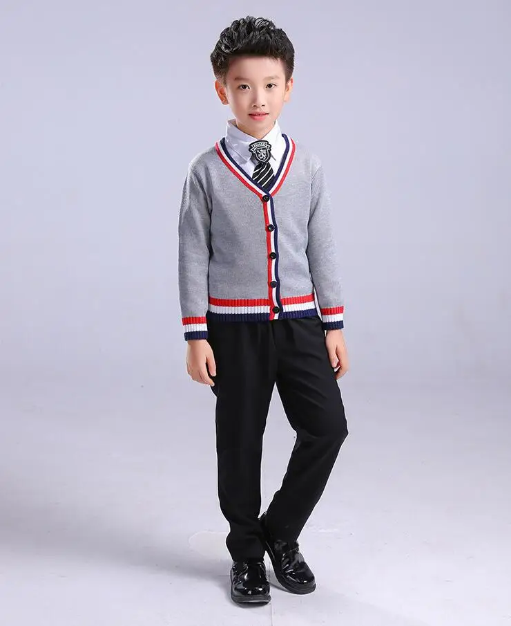 Детская школьная форма в японском и корейском стиле для девочек и мальчиков, топы в морском стиле+ юбка+ шорты+ галстук, Детская осенняя одежда для школьников - Цвет: Boys Gray