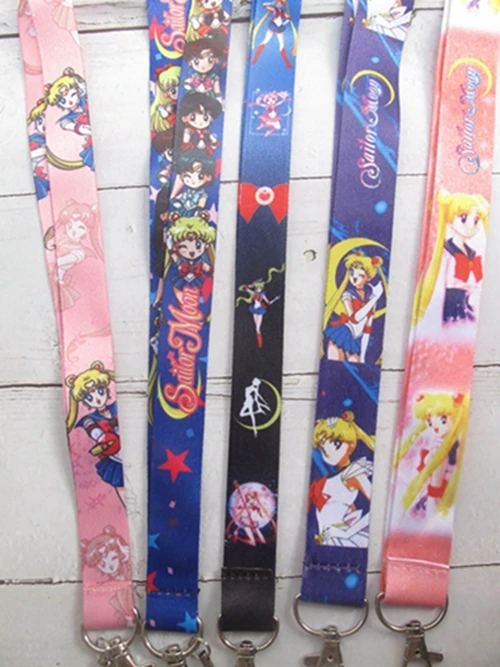 

10pcs/20pcs/30pcs/50pcs Japanese anime Sailor Moon Neck Strap Lanyard Mobile Phone Key Chain ID Badge Key Chains G203
