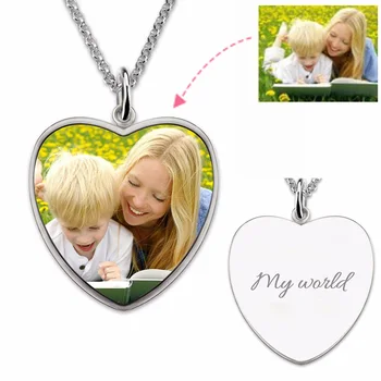 

Women Custom Engraving Heart Shaped Color Photo Necklace Costume Letter Titanium Steel Picture Necklaces Memorial Gift Keepsake