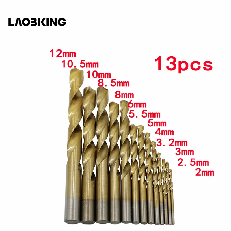 

New 13Pcs/set Twist Drill Bit Set Saw Set HSS Titanium Coated Drill Woodworking Wood Tool 2-12mm For Metal hot