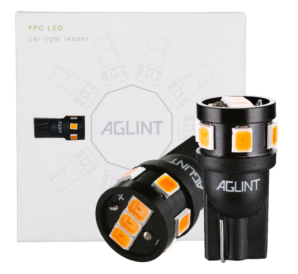 AGLINT 10 шт. Янтарный светодиодный автомобильный светильник T10 194 168 w5w светодиодная