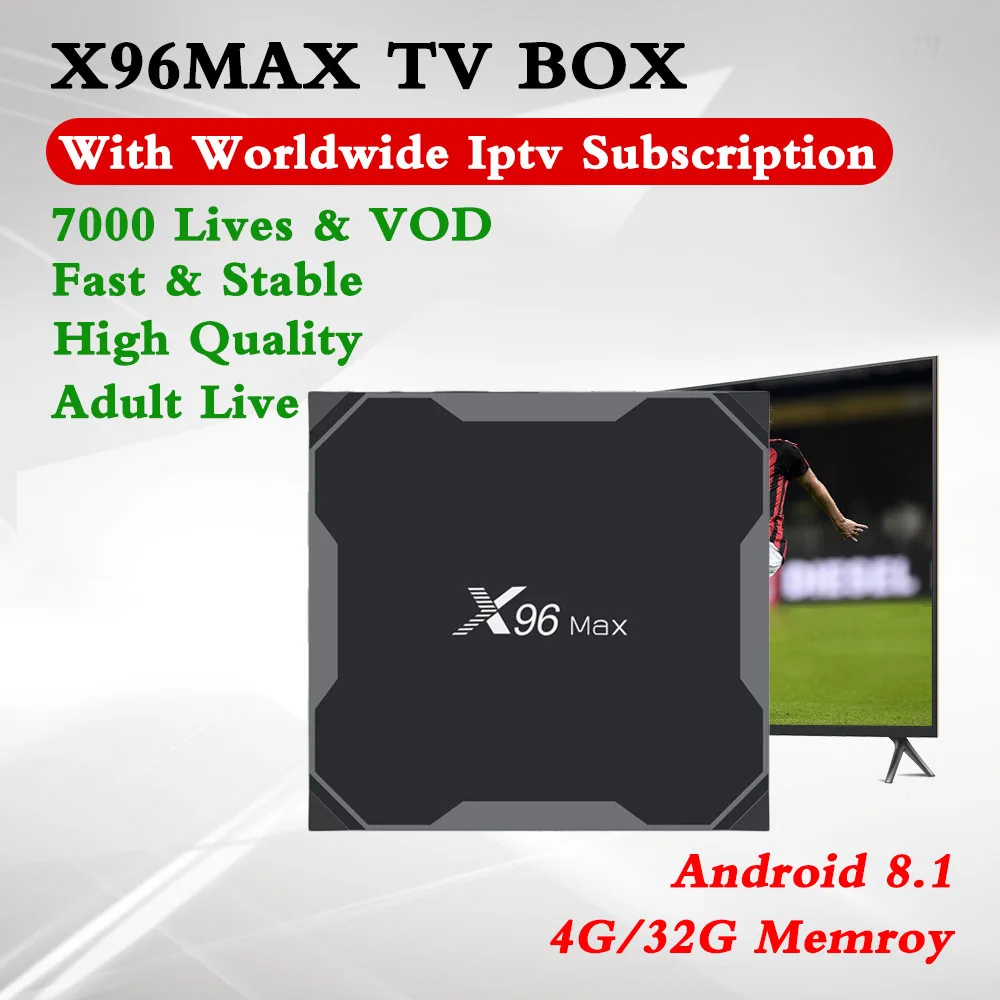 

X96MAX Android Set Top TV Box 4G/32G With Acebird Pro Iptv Subscription Germany Sweden UK US Canada Dutch Czech Adult 7000 Live