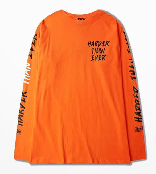 Японский стиль Готический принт с буквами Футболка с длинным рукавом для мужчин граффити мертвых скейтбордов Dj футболки High Street Хип Хоп Kanye Tee - Цвет: Orange