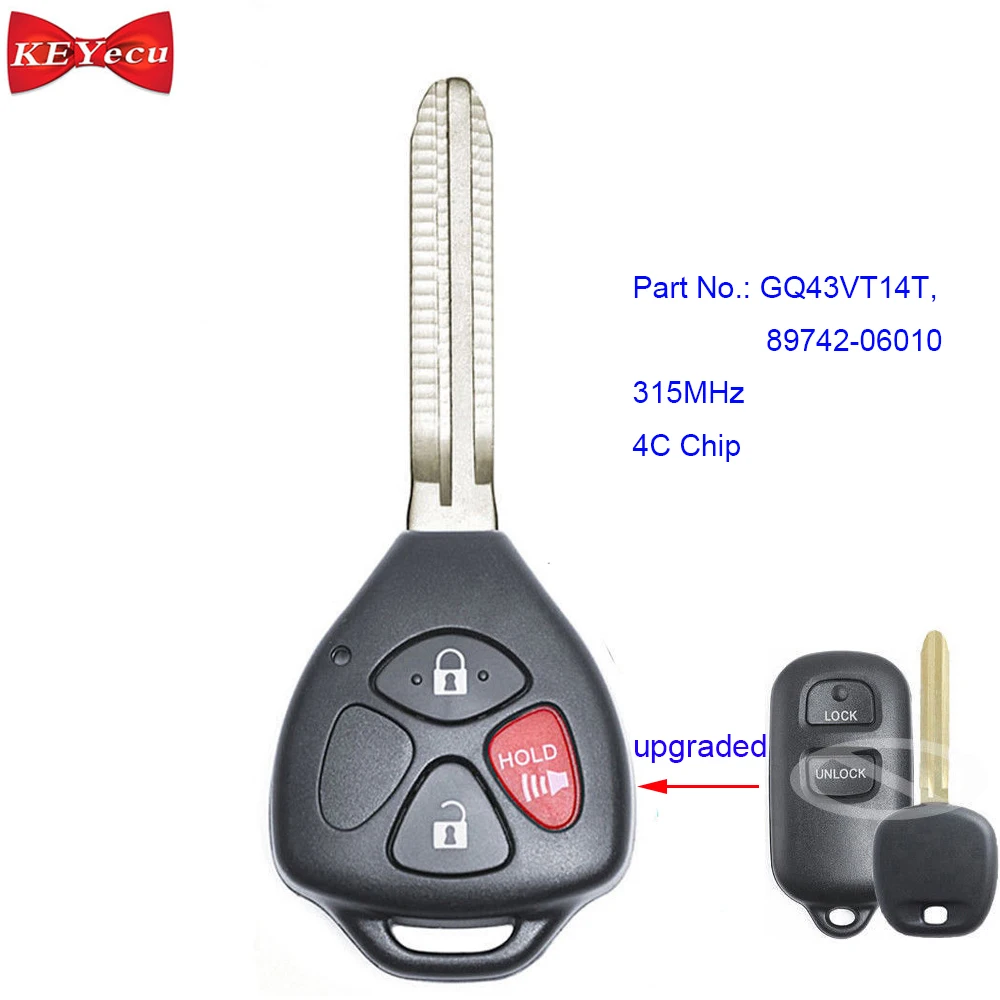 

KEYECU for Toyota Camry Corolla Echo Sienna Modified Remote Control Car Key Fob 315MHz GQ43VT14T