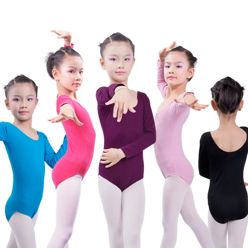Гимнастическое трико с длинными рукавами для девочек, балетные хлопковые танцевальные костюмы для соревнований, детская черная танцевальная одежда для малышей, комбинезон