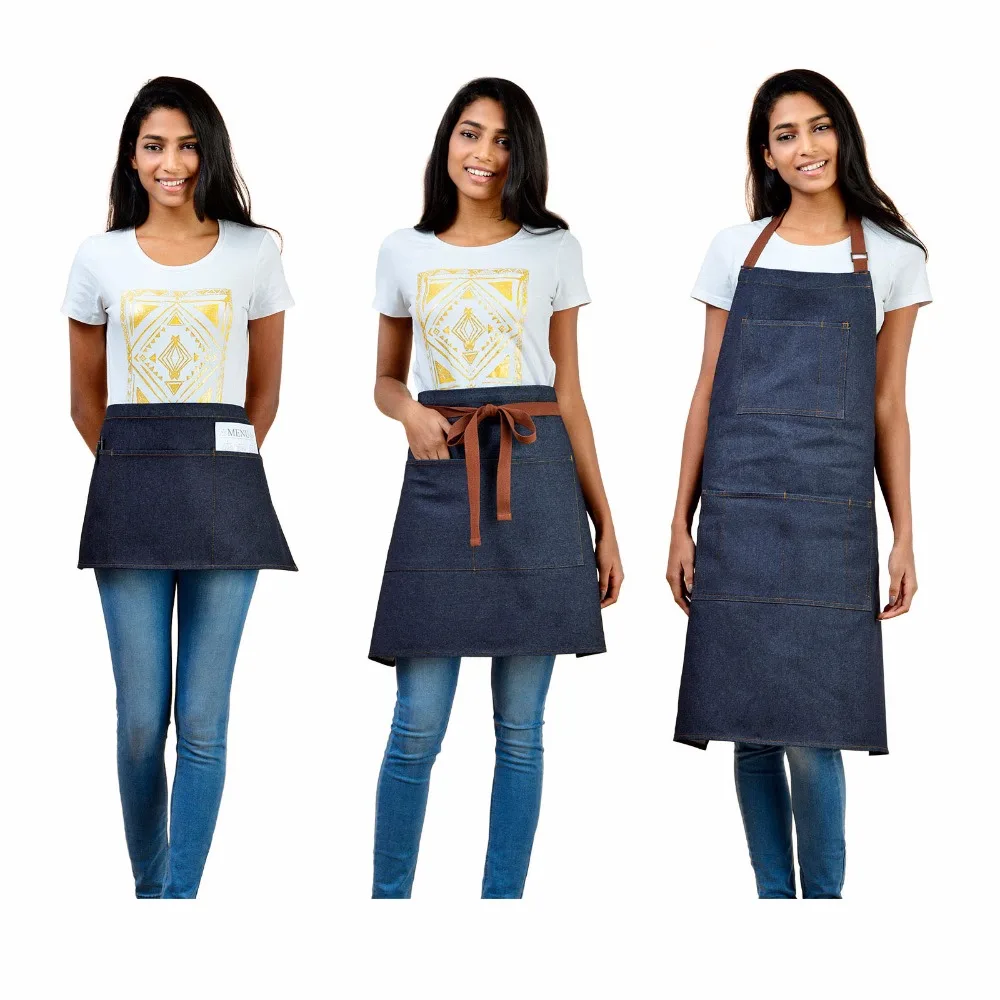 VEEYOO Denim Waist/Half/Bib Apron with Pockets, Adjustable Unisex