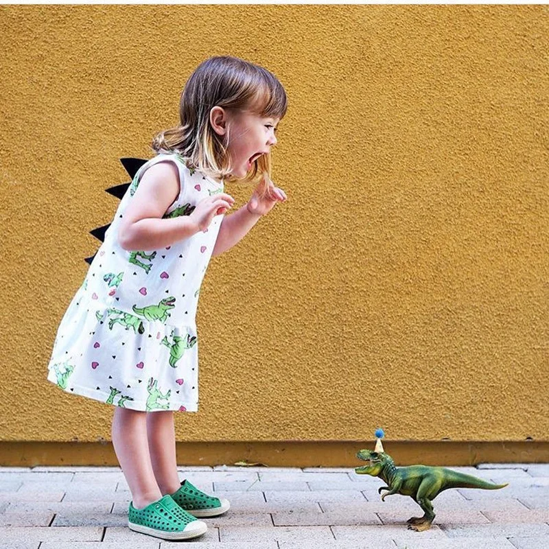 

Kids Toddler Clothing Summer Sleeveless Girls Dress Baby Girl Clothes Dinosaur Print Cotton Cute Sundress