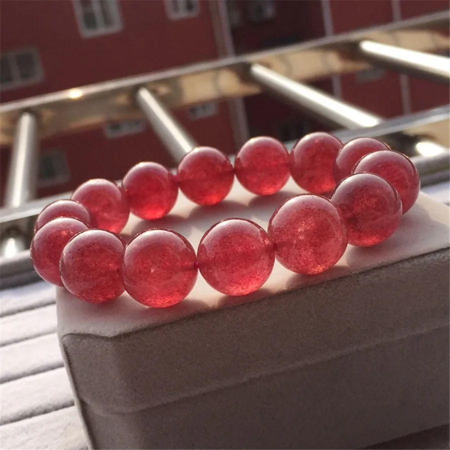 

AAA Genuine Natural Red Ice Strawberry Quartz Crystal Stretch Bracelets For Women Femme 16mm Big Transparent Round Bead Bracelet