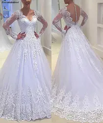 Robe Mariage свадебные платья с длинными рукавами Белые Аппликации Свадебные платья прозрачное свадебное платье в стиле бохо 2019 Vestido de Noiva