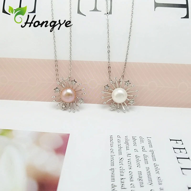 

Hongye New Arrival Real Pearl Necklace Zircon Star Sterling Silver Neck Chain Statement Collar Jewelry Pendant Necklaces