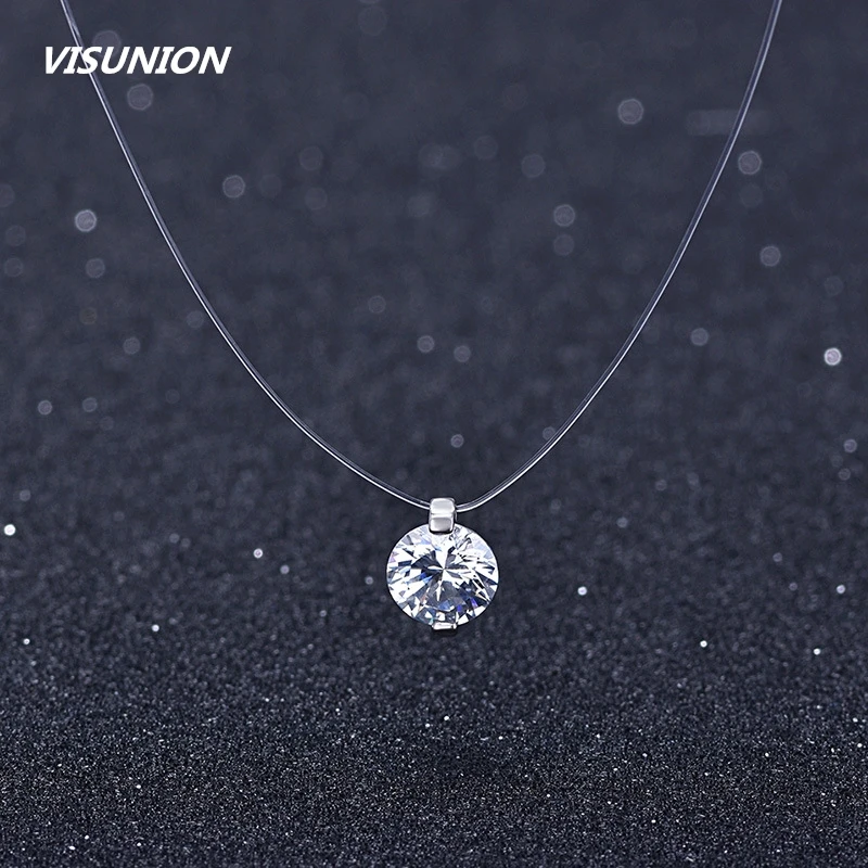 VISUNION ослепительные циркониевые кулоны ожерелья для женщин невидимая прозрачная