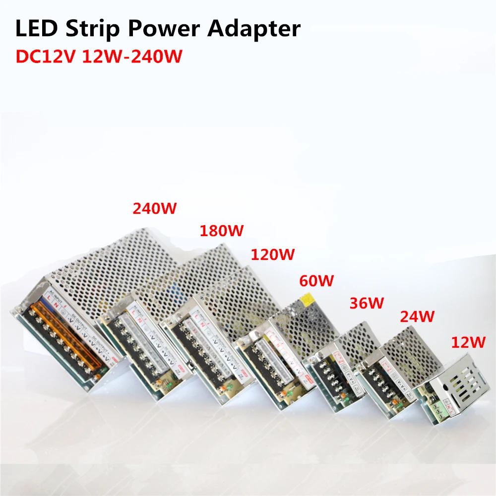 

12V LED Driver AC110V/220V to DC12V 1/2/3/5/10/15/20A Power Supply Adapter 12W-240W Lighting Transformer for LED Strip/CCTV