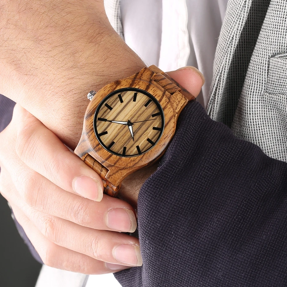 Zebra Wooden Watch Mens Quartz Minimalist Handmade Natural Wood Striped Top Brand Luxury Reloj Hombre Clock Hours Gifts for Men 2019 2020 (7)