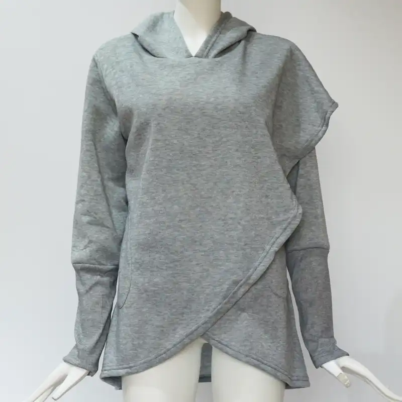 asymmetric hem long sleeve grey hoodie