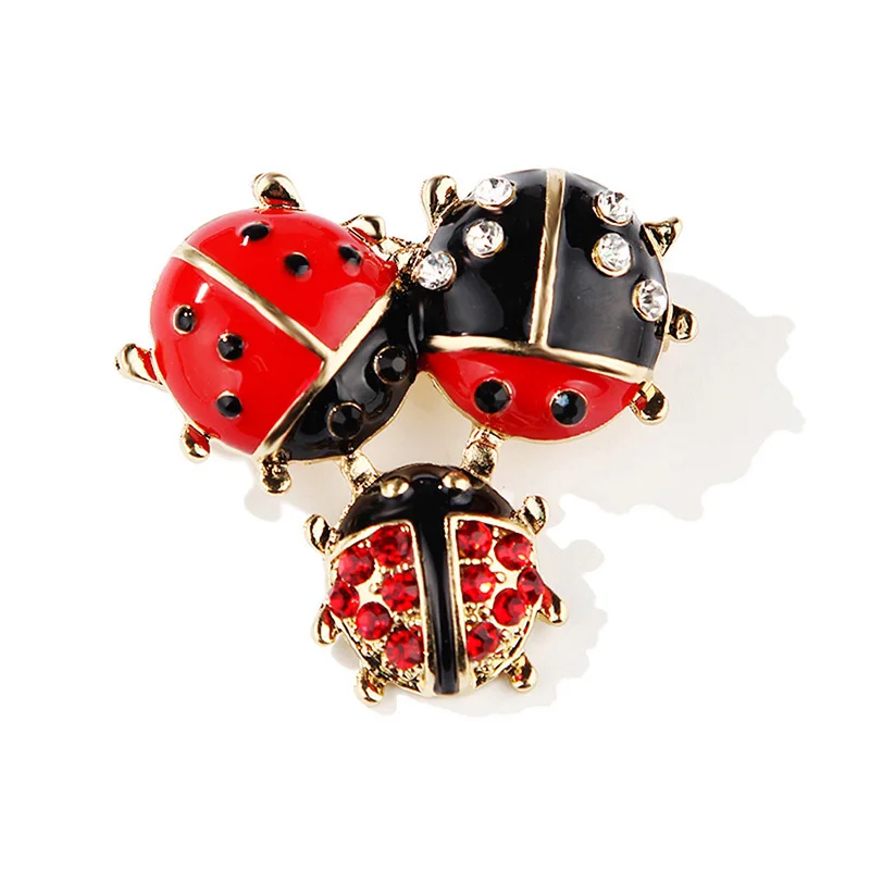 Fashion Enamel Red Rhinestone Brooch Pin Fashion Jewelry Christmas Gift Kids OrnamentLadybug Brooches for Women Cute Insect