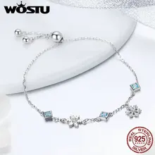 WOSTU, дизайн, 925 пробы, Серебряные Снежинки, снежные звенья, цепочка, браслет для женщин, Роскошные браслеты, серебряные ювелирные изделия FNB001