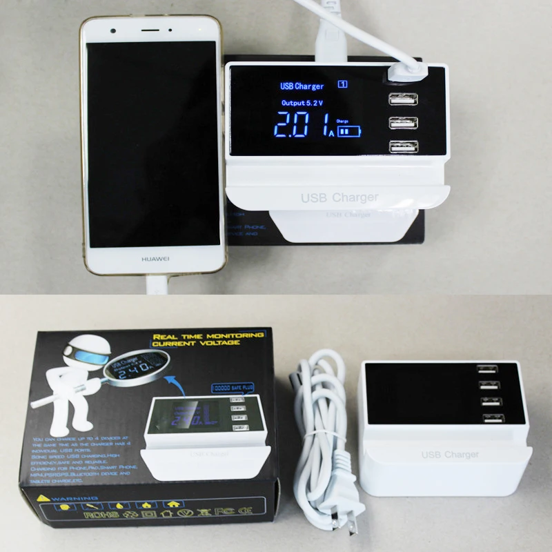 Thbelieve 4 USB Port Charger LCD Voltage Ammeters Display Charging Multi Port USB Chargers With Mobile Phone Holders Power Strip (4)