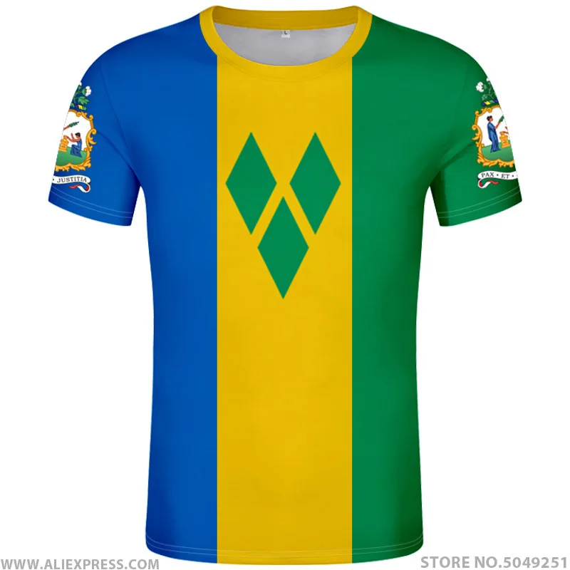SAINT VINCENT AND THE GRENADINES t shirt diy free custom made name number vct T-Shirt nation flag vc country print photo clothes | Мужская