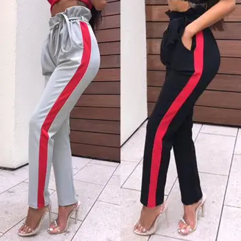 

Stylish New Womens Pants High Waist Tie Paperbag Cigaratte Trousers Harem Pants Ladies