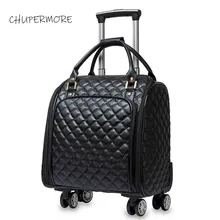 Роскошный багажный Спиннер из искусственной кожи, 16 дюймов, брендовый чемодан, колеса, дорожные сумки на колесах