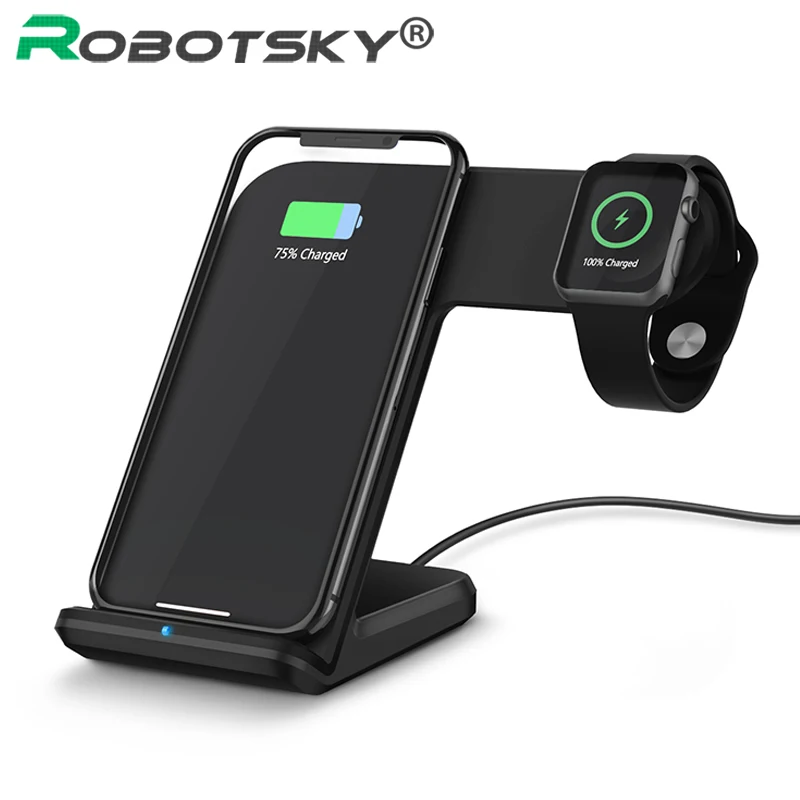 

Robotsky Qi Wireless Fast Charger for Apple Watch 2 3 for iPhone X 8 8 Plus Samsung S9 S8 Phone Fast Wireless Charging Pad Dock
