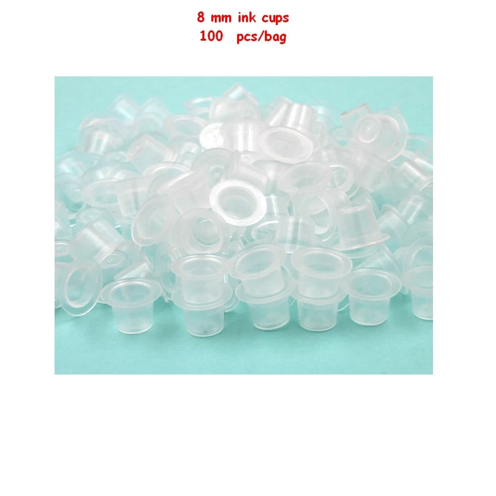 

Small Size 8MM White Tattoo Ink cups For Tattoo Gun Needle Ink Tips Grips Kits Supply 100 pcs/lot