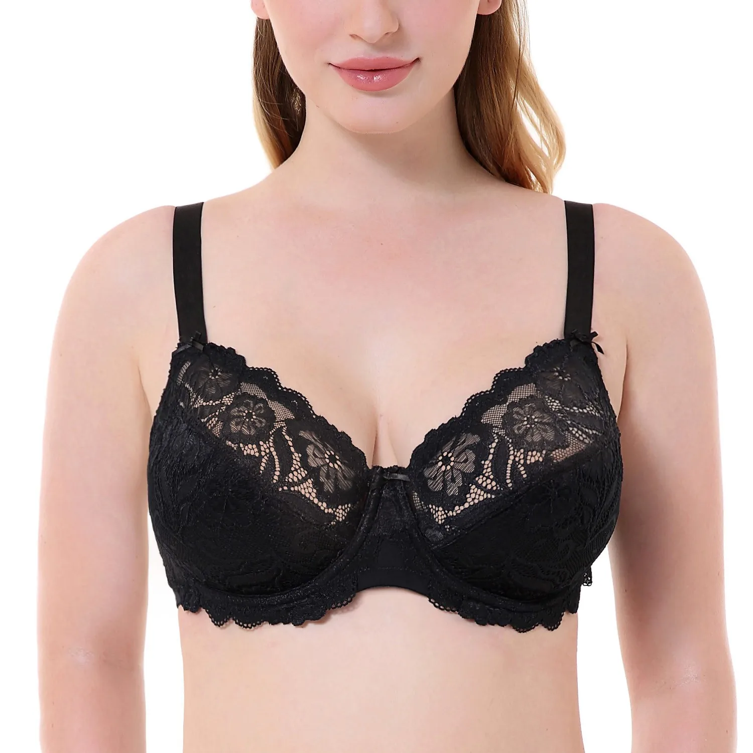 

Women's Underwired Full Coverage No Padding Floral Lace Plus Size Bra