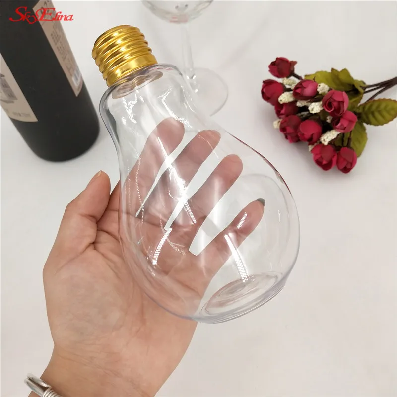 

New High quality Innovative Light Bulb Fruit Juice Bottles Portable Cute Juicer Milk Water Bottle colorful Drink-ware for gift9z