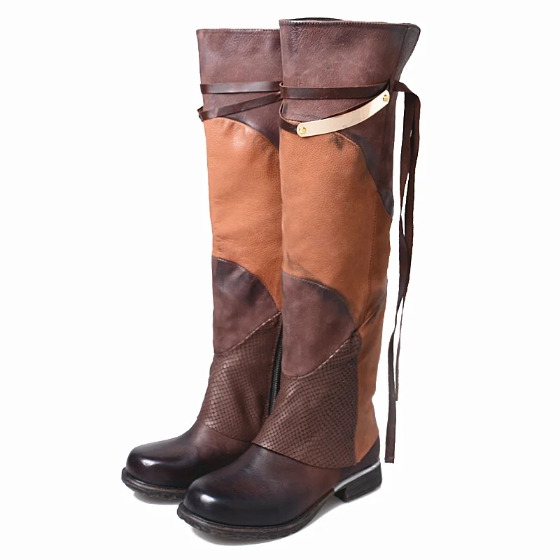 Sale Prova Perfetto Fashion Genuine Leather Cool Winter Women Boots Mixed Color Square Toe Over Knee Boots Short Plush In Warm Shoes 8