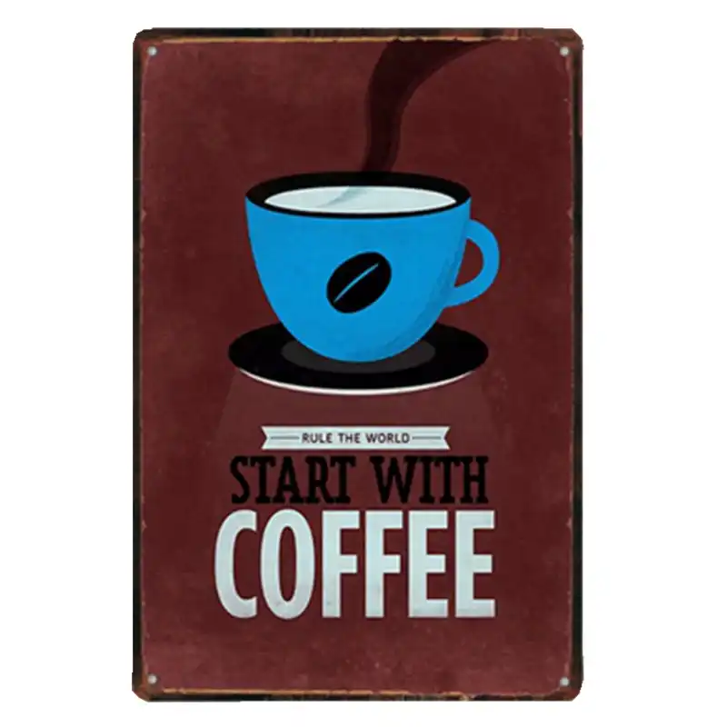 Coffee Sign Vintage Wall Decor Plaque Metal Retro Poster