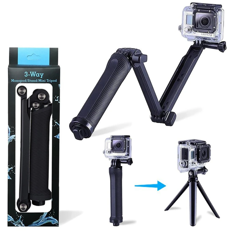 3 ходовая портативная селфи палка для Gopro Складная Выдвижная стойка держатель