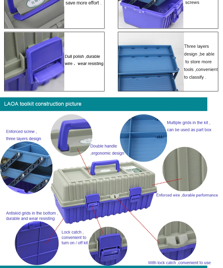 LAOA 19,5 дюймов Multi-functional трехслойная структура toolbox бытовой металлический toolbox