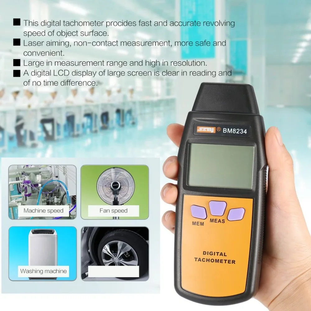

Newest Digital Photoelectricity Tachometer SZBJ BM8234 Universal Car Marine Handheld Tacho No Contact Tach Hour Meter 99996RPM