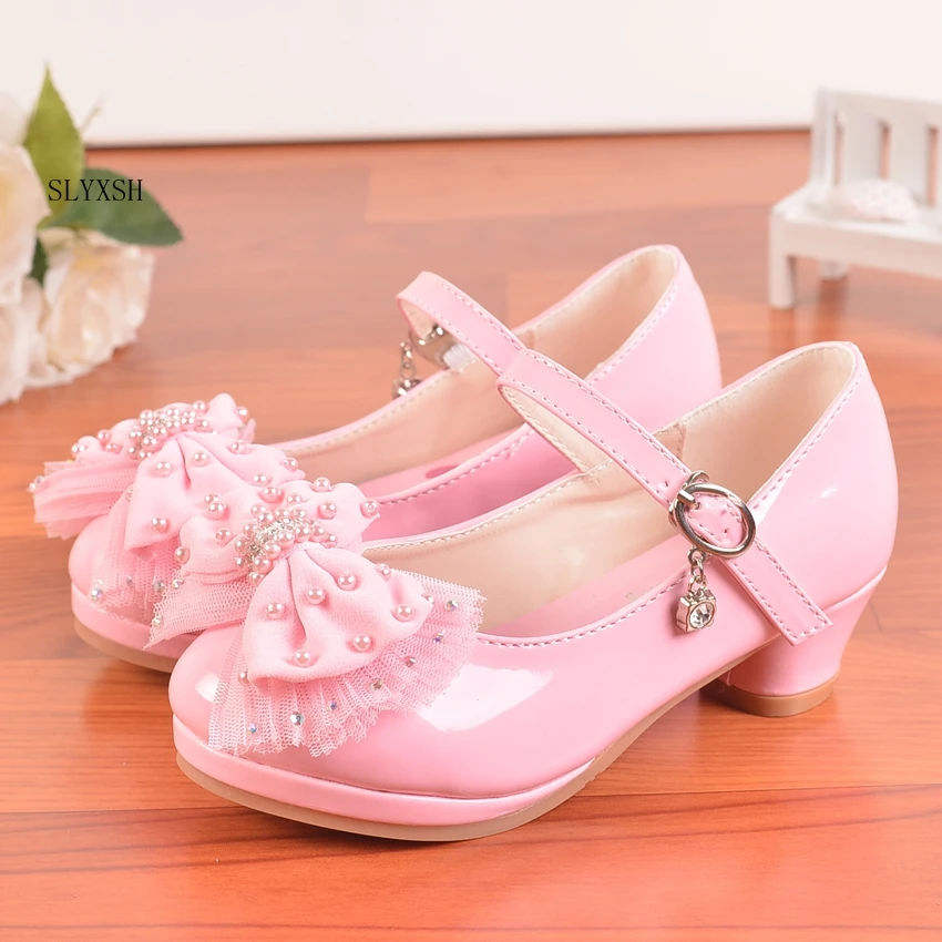 

Girls Shoes Fashion Bowtie Princess Shoes Children Party Wedding Girls Dance high heels shoes summer Pearl sandals