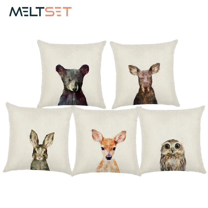

Cute Animal Cushion Cover Owl Rabbit Bear Fox Decorative Pillow Case Linen Pillow Cover Car Sofa Almofadas Pillowcase Cojines