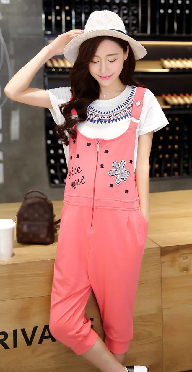 Women's Cotton Overall Maternity Jumpsuit Loose Rompers Baggy Capris