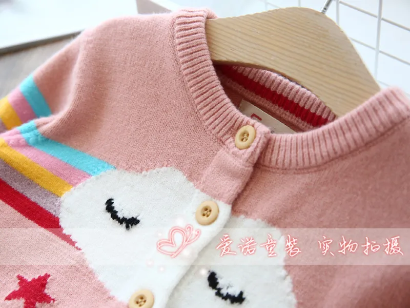 Baby Knitted Sweater Autumn Grls Fashion White cCouds Rainbow Star Pattern Cardigans Toddler Girl Wweater 2-6Y