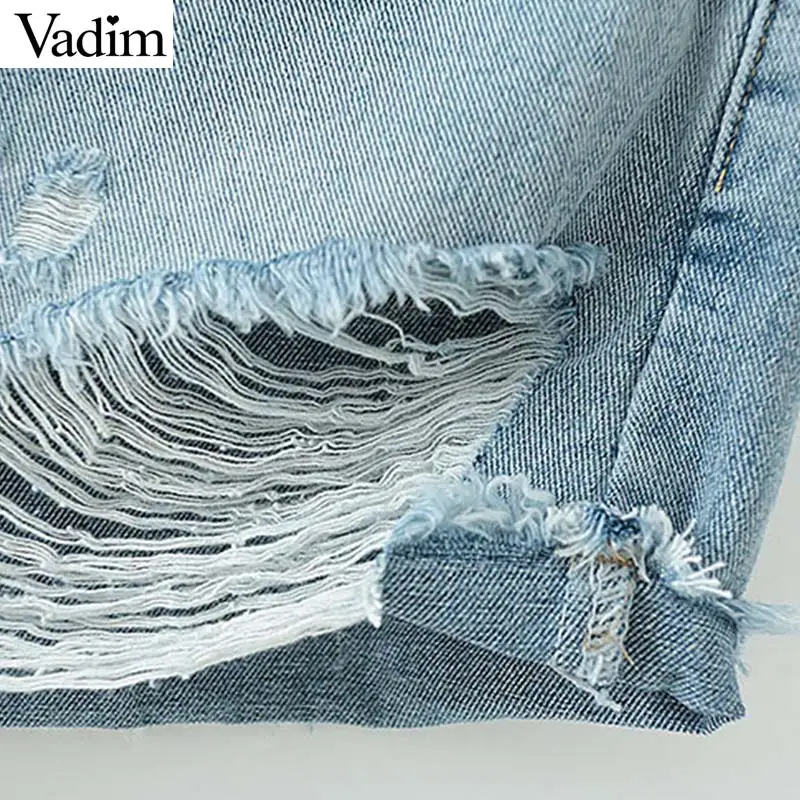 Vadim Женские базовые Рваные джинсовые шорты tassles карманы на молнии женские