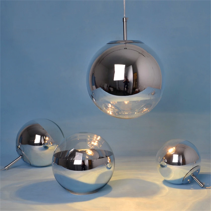 Silver Gold Glass Lustre Pendant Lights Globe Ball LED Pendant Lamp Living Room Hanging Luminaire Lamparas Lustre Lighting E27