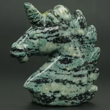 

Unicorn Figurine 2" Green Zebra Jasper Healing Crystal Statue Home Decor