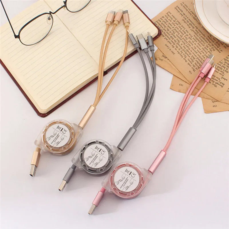 

3 in 1 Micro USB Type C 8 Pin USB Cable for iPhone X 8 7 6 Cross Design Retractable 100cm USB Cable for Xiaomi Huawei 100cm