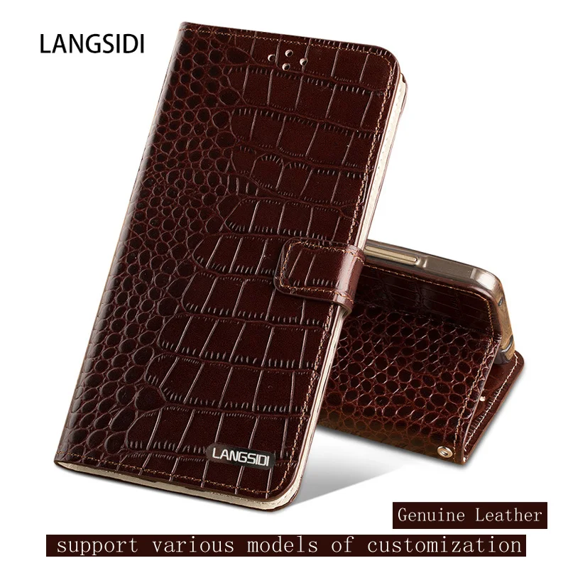 

Genuine Leather Dual card bit flip case For Xiaomi 5X Crocodile texture magnetic buckle Silicone inner shell phone Case