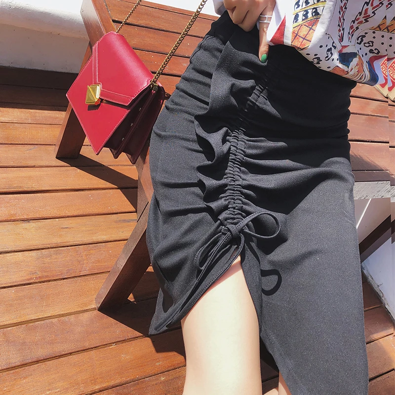 Mishow, женские летние юбки миди, сексуальные шикарные юбки карандаш, женская трикотажная юбка с завязками, черные юбки MX19B1621