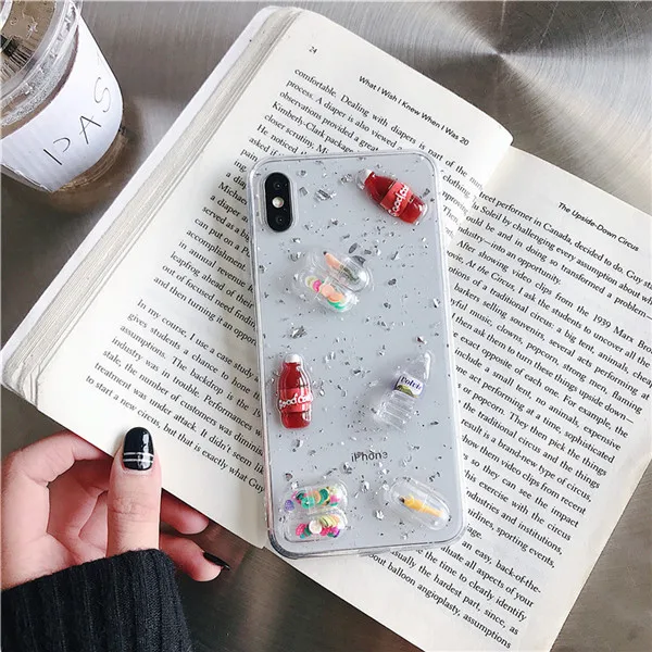 Cute Cartoon Stereoscopic Capsule Doll Drink bottle Phone Case For iPhone 7 6 6S 8 Plus X XS Max XR Lovely Clear TPU Back Cover - Color: 2