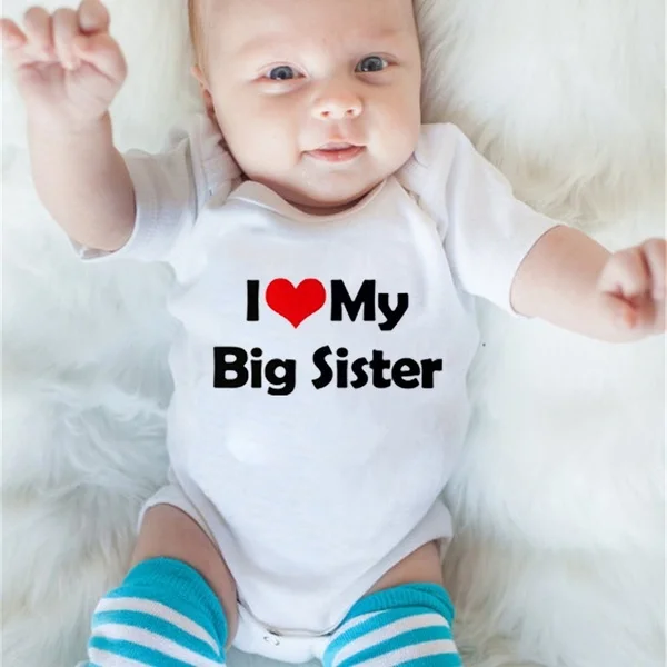 Летняя одежда детское боди с надписью I Love My Big Sister и короткими рукавами|Боди для