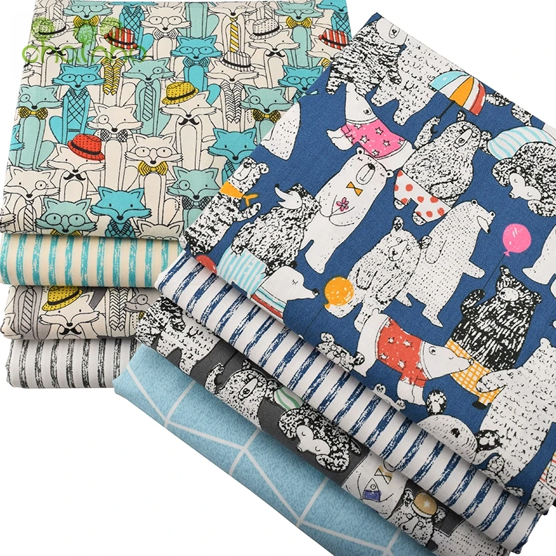 

Chainho 8pcs/lot Twill Cotton Fabric,Mr.Fox & Baby Bear Patchwork Cloth,DIY Sewing Quilting Fat Quarters Material For Baby&Child