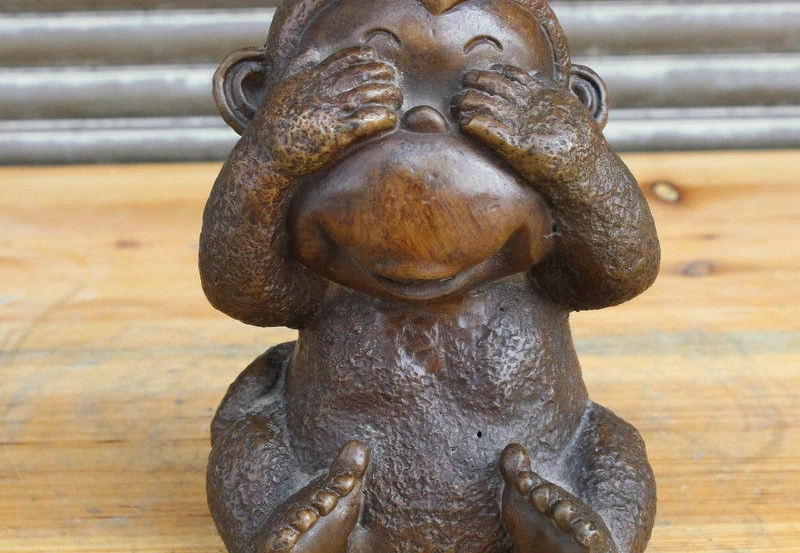 

6" Folk China FengShui Bronze Zodiac Year Monkey Shield Eye Auspicious Statue