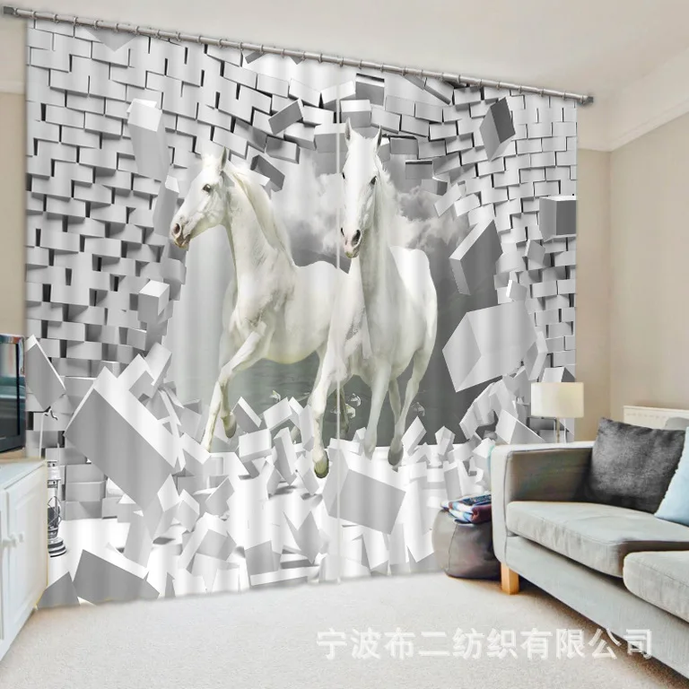 

2017 Modern The Galloping Horse Luxury 3D Blackout Window Curtains For Bedding room Living room Hotel Drapes Cortinas Para
