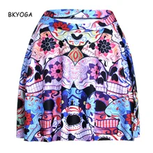 BKYOGA Новинка цветы череп Цифровой GALAXY печати SKATER ЮБКА выше колена Saia De Renda Прямая