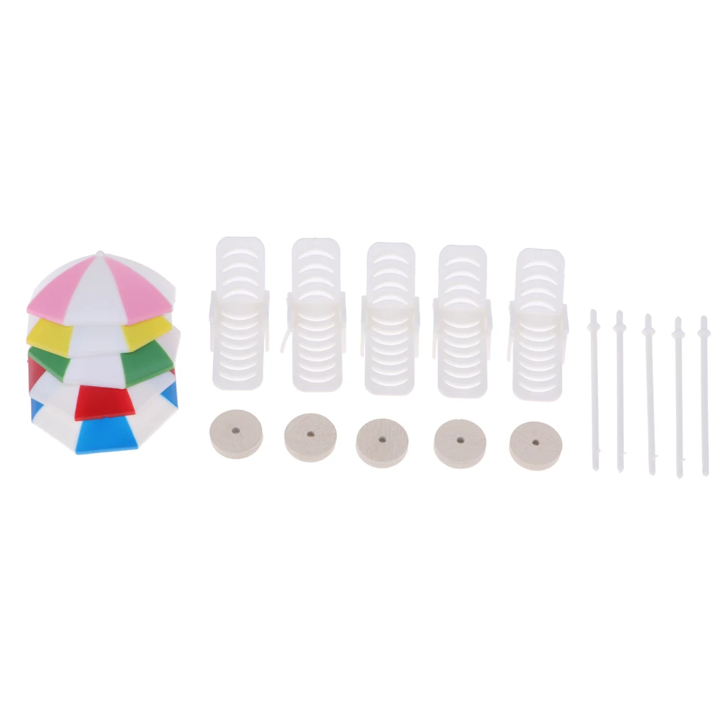5 Set 1/12 Dollhouse Miniature Deck Chair Beach Umbrella Kids Pretend Toy #6